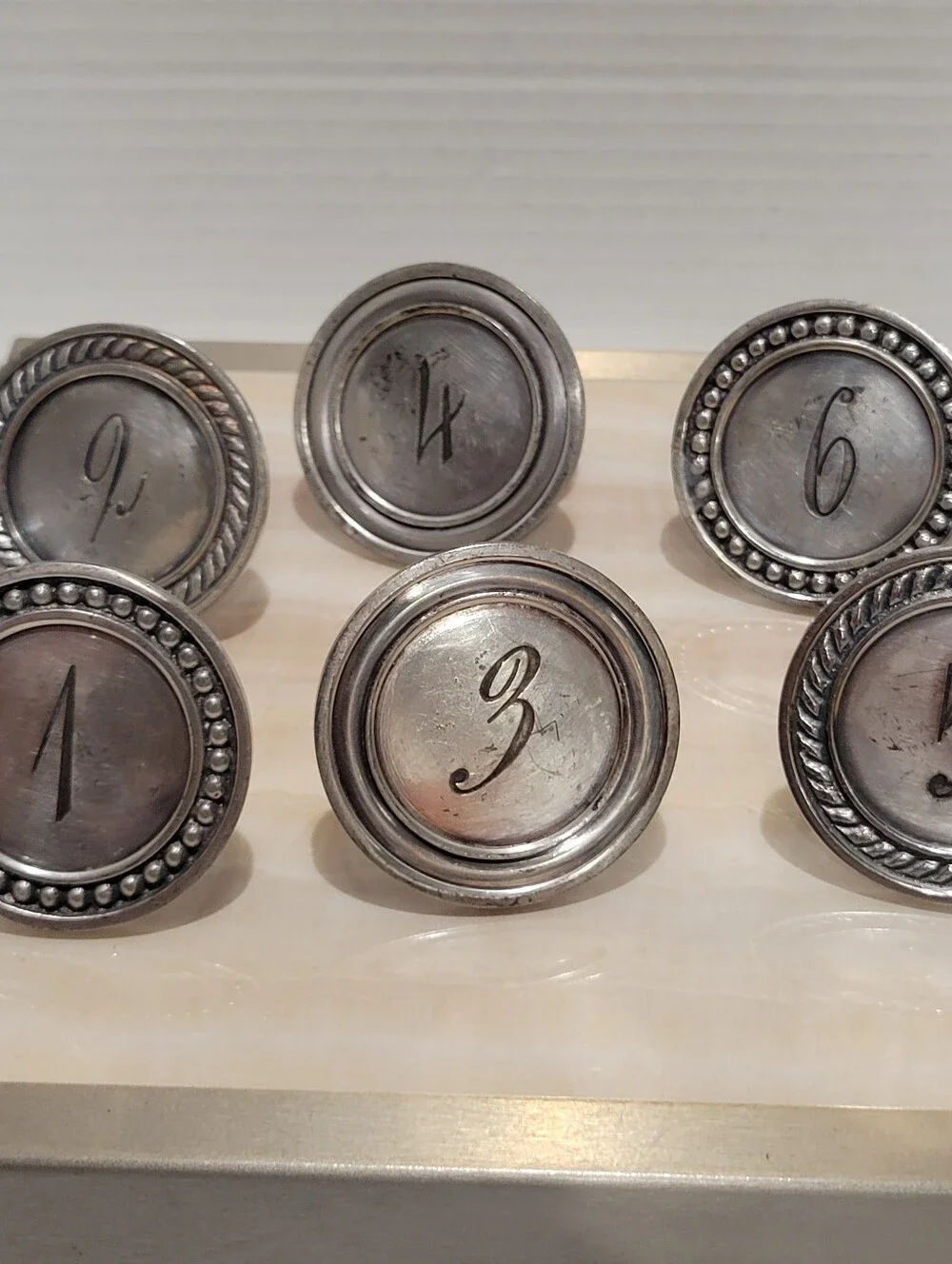 Pottery Barn Set Of 6 Napkin Rings Silver Disk Monogramed Numbers 1 Thru 6